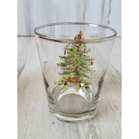 Spode double old fashioned Christmas tree drinking glass gold rim - Picture 4 of 8